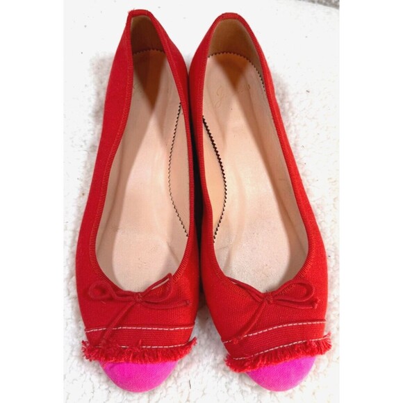 J. Crew Size 6 Kiki Ballet Flats Color Pop Canvas Red Pink Travel Resort Coastal - Picture 6 of 8